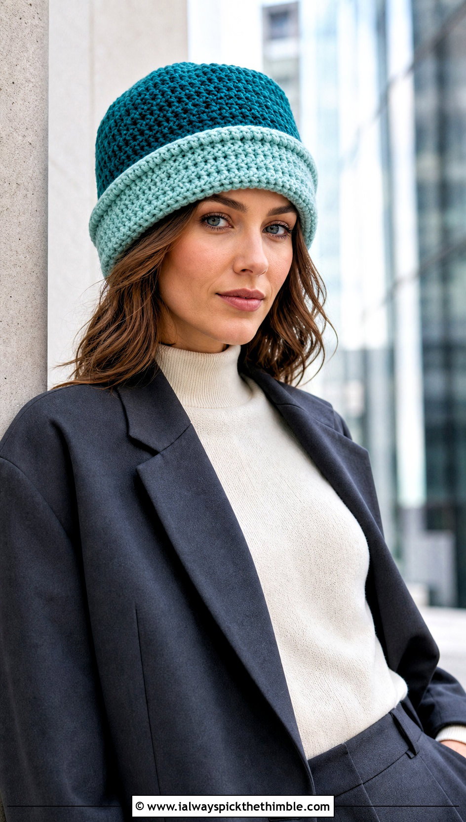 Reversible Double Brim Crochet Beanie With Blazer And Trousers - 15 Reversible Crochet Beanie outfit ideas