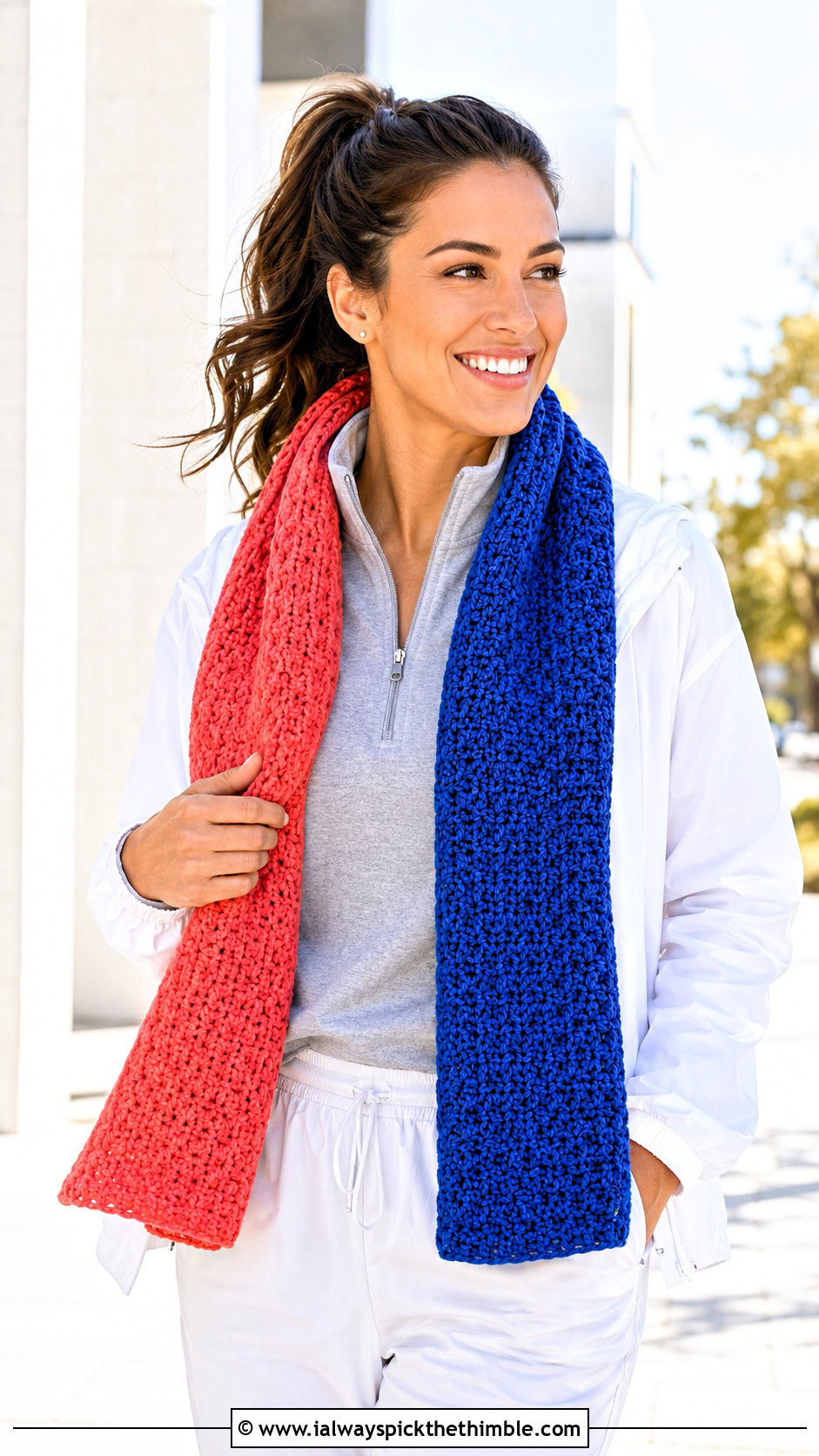 Reversible Double Crochet Scarf With Sporty Layers - 25 double crochet scarf outfit ideas