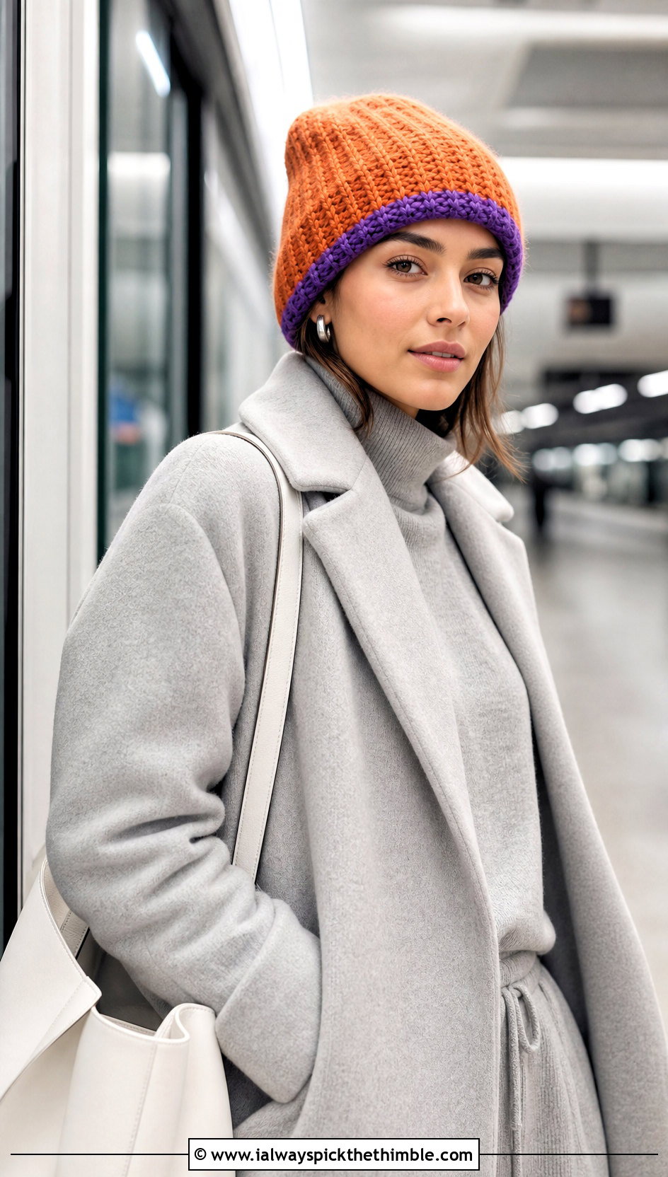 Reversible HDC Crochet Beanie With Long Coat And Matching Separates - 20 hdc crochet beanie outfit ideas