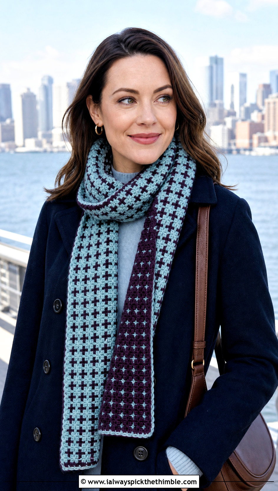 Reversible Houndstooth Crochet Scarf With Peacoat - 15 Houndstooth Crochet Scarf outfit ideas