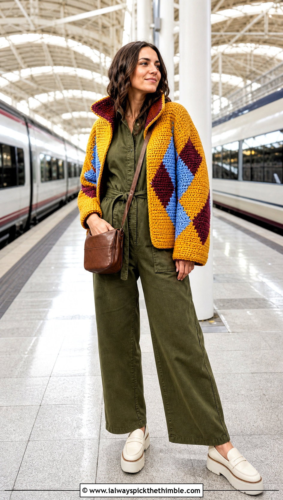 Reversible Howls Crochet Jacket With Utility Jumpsuit - 20 Howl's Crochet Jacket outfit ideas