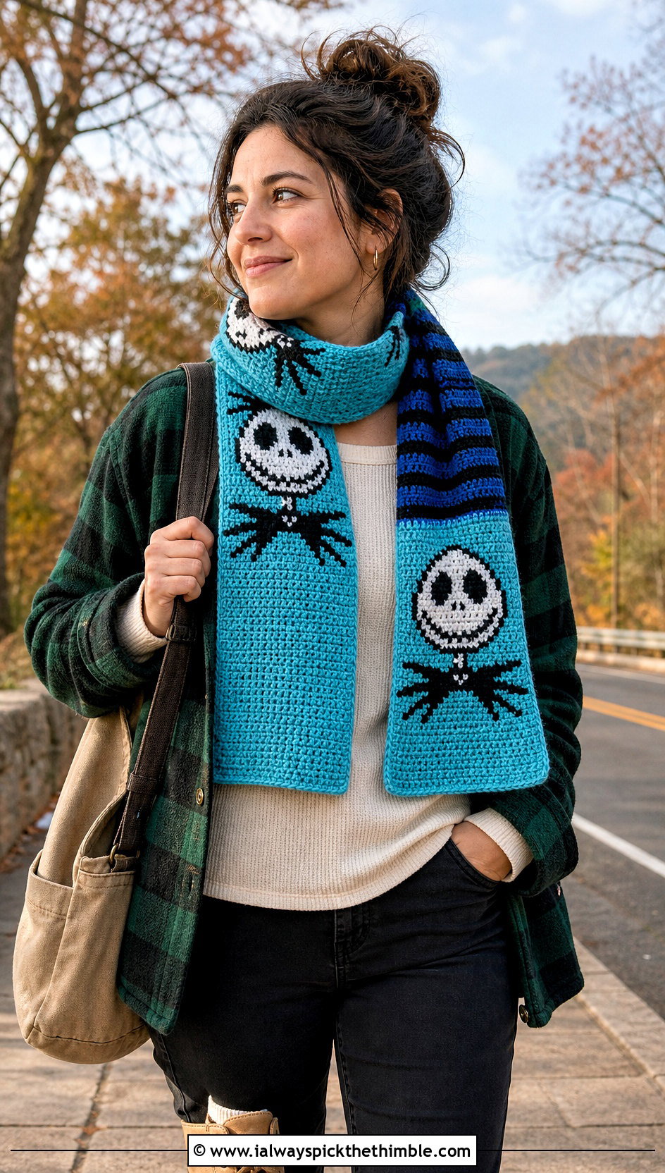 Reversible Jack Skellington Crochet Scarf With Shacket - 20 Crochet Jack Skellington Scarf outfit ideas