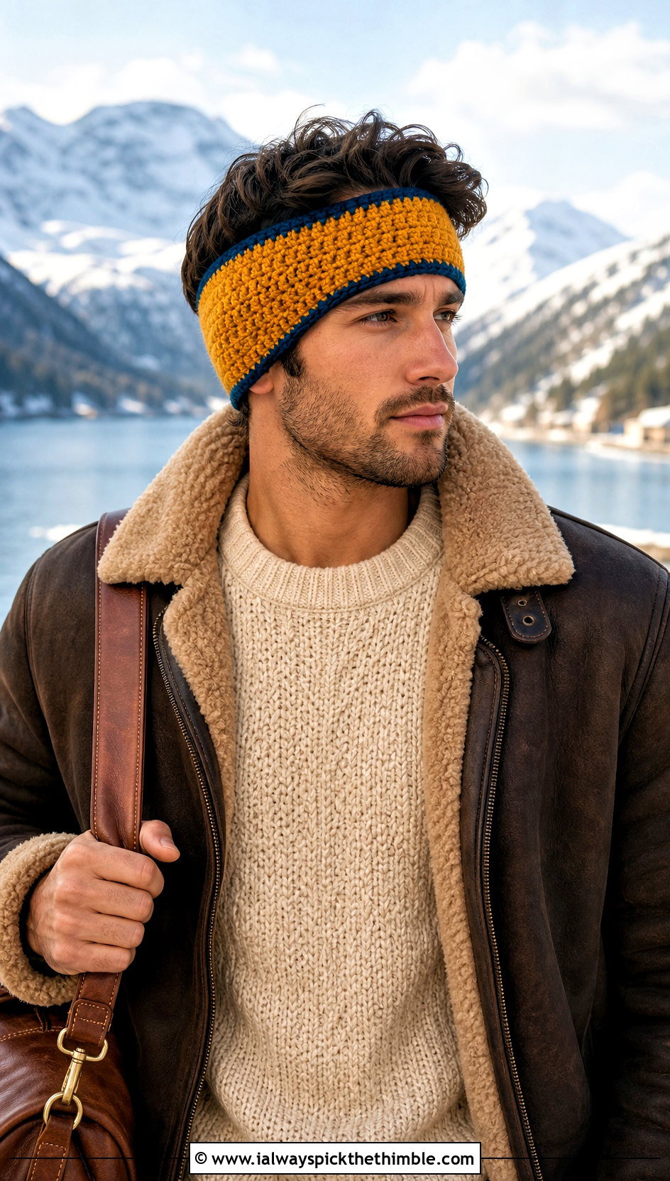 Reversible Mens Crochet Ear Warmer With Shearling Jacket - 15 mens crochet ear warmer outfit ideas