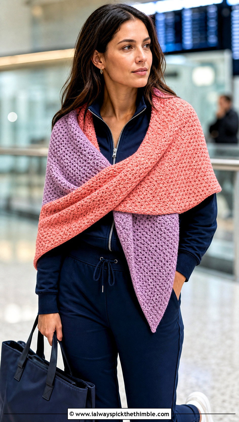Reversible Moss Stitch Shawl With A Matching Tracksuit - 20 Crochet Moss Stitch Shawl outfit ideas