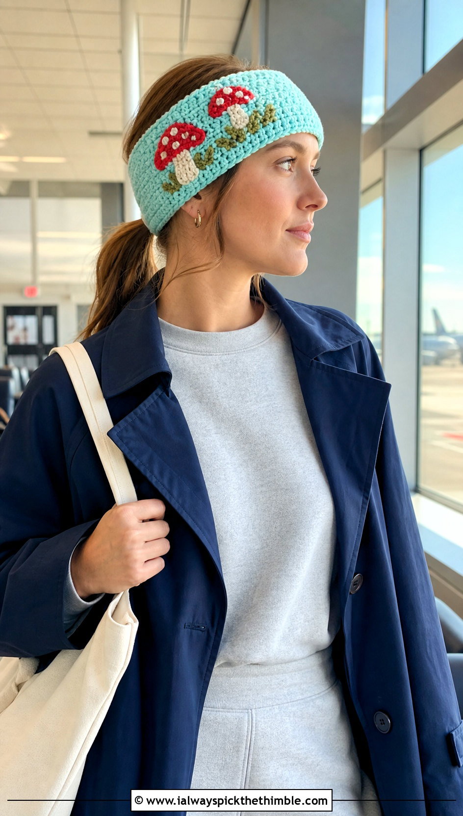 Reversible Mushroom Crochet Headband With Airport Outfit - 20 Crochet Mushroom Headband outfit ideas