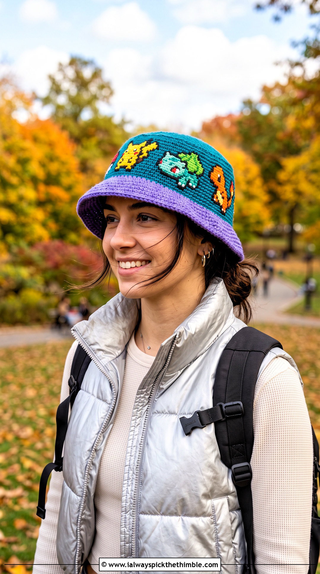 Reversible Pokemon Crochet Bucket Hat With Puffer Vest - 15 Crochet Pokemon Bucket Hat outfit ideas