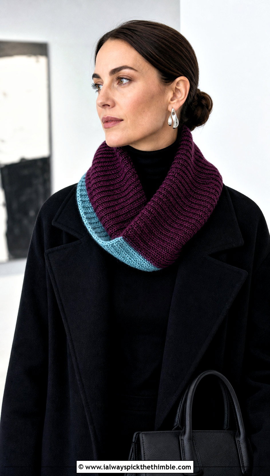 Reversible Ribbed Cowl With Monochrome Outfit - 20 Crochet Ribbed Cowl outfit ideas