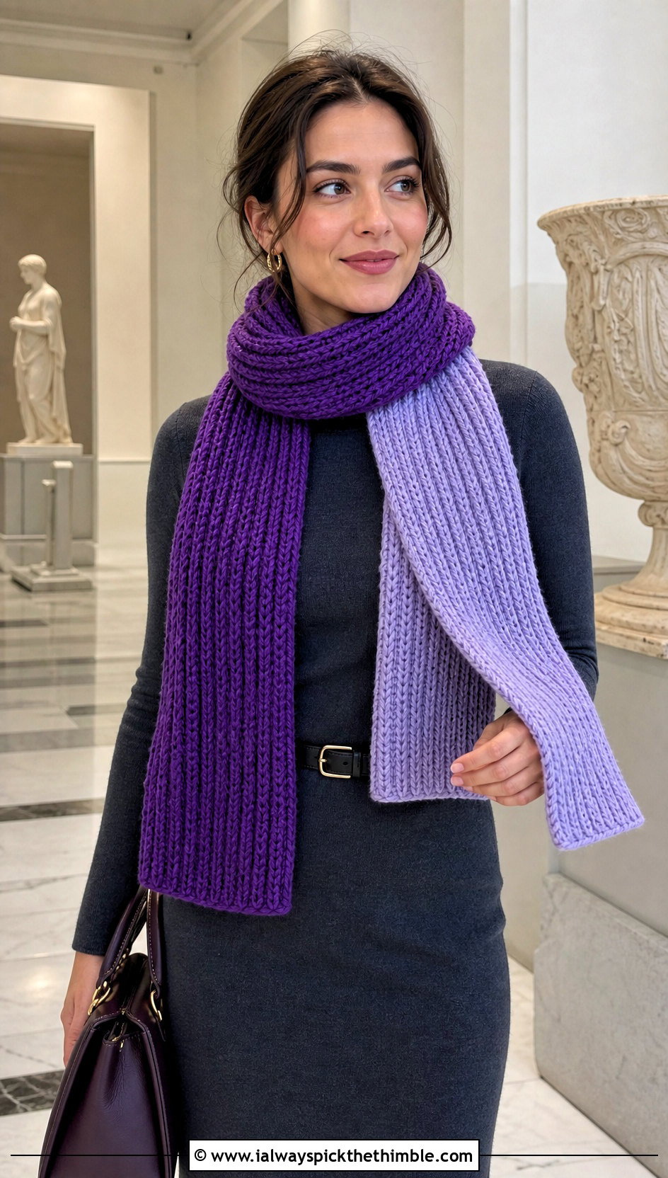Reversible Ribbed Crochet Scarf With Sweater Dress - 20 Ribbed Crochet Scarf outfit ideas
