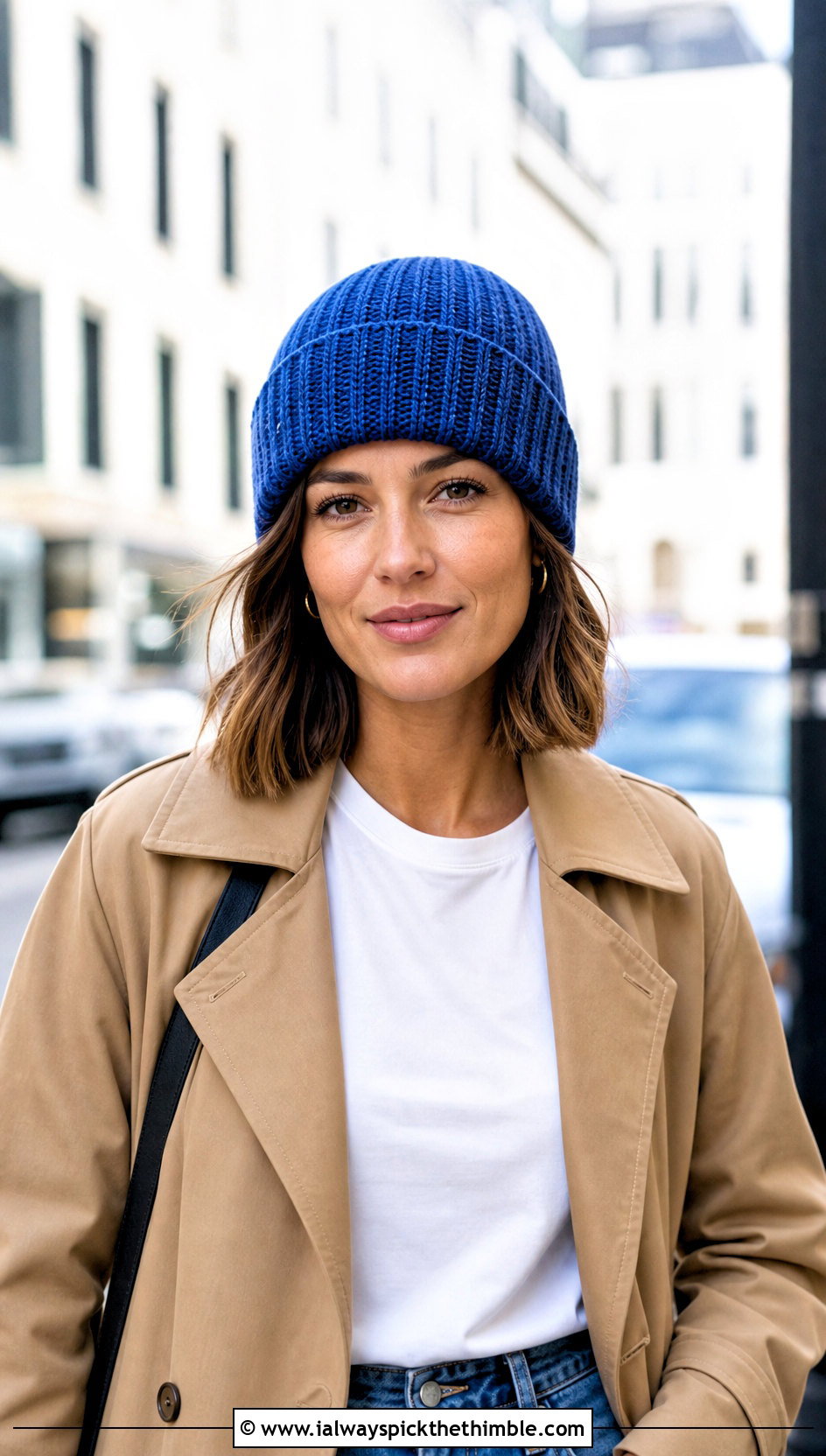Reversible Ribbed Double Layer Crochet Beanie With Trench Coat - 15 Double Layer Crochet Hat outfit ideas