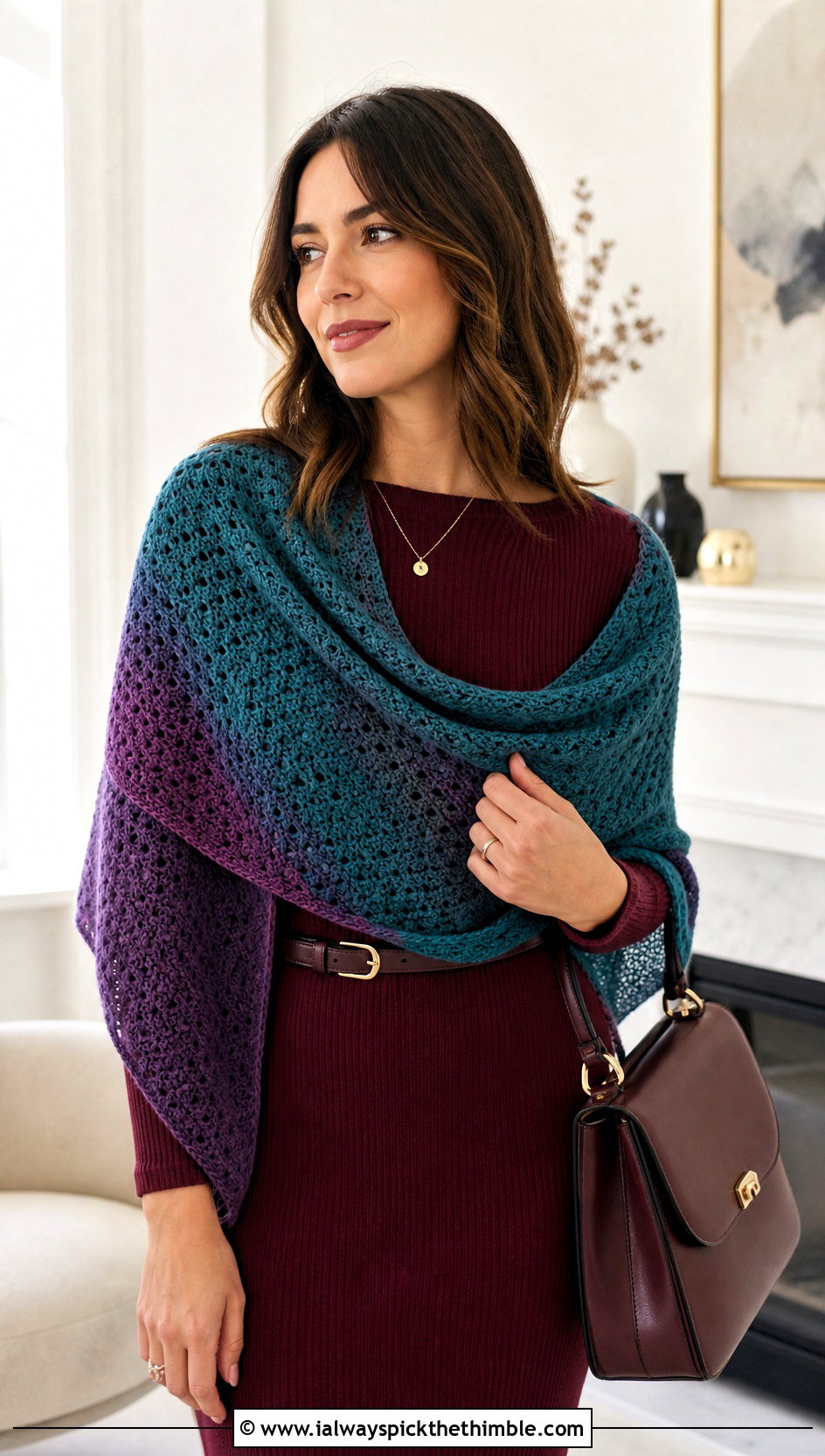 Reversible Shawl In A Cake With Sweater Dress - 20 Crochet Shawl In A Cake outfit ideas