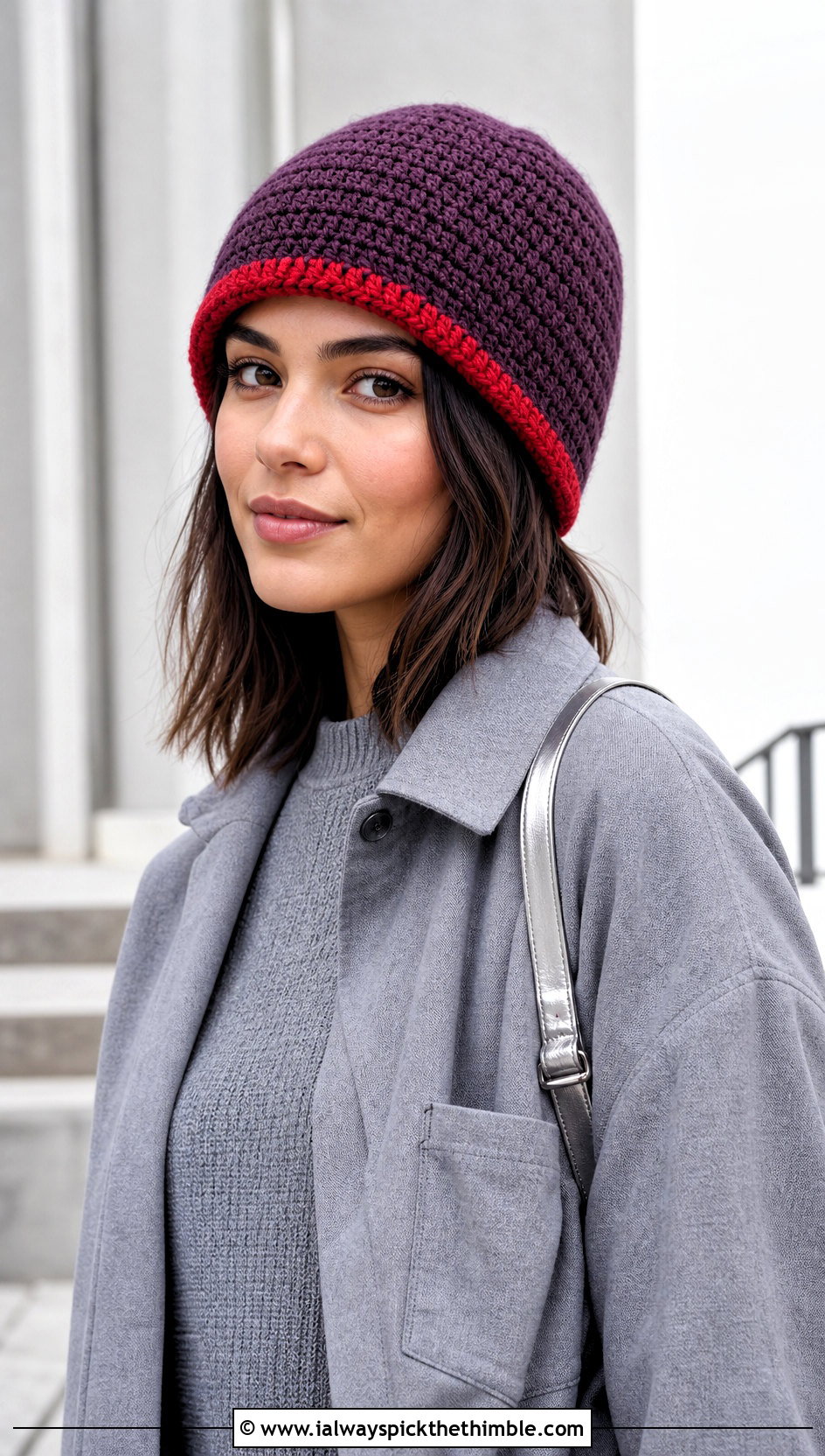 Reversible Short Row Beanie With Monochrome Outfit - 20 Crochet Short Row Beanie outfit ideas