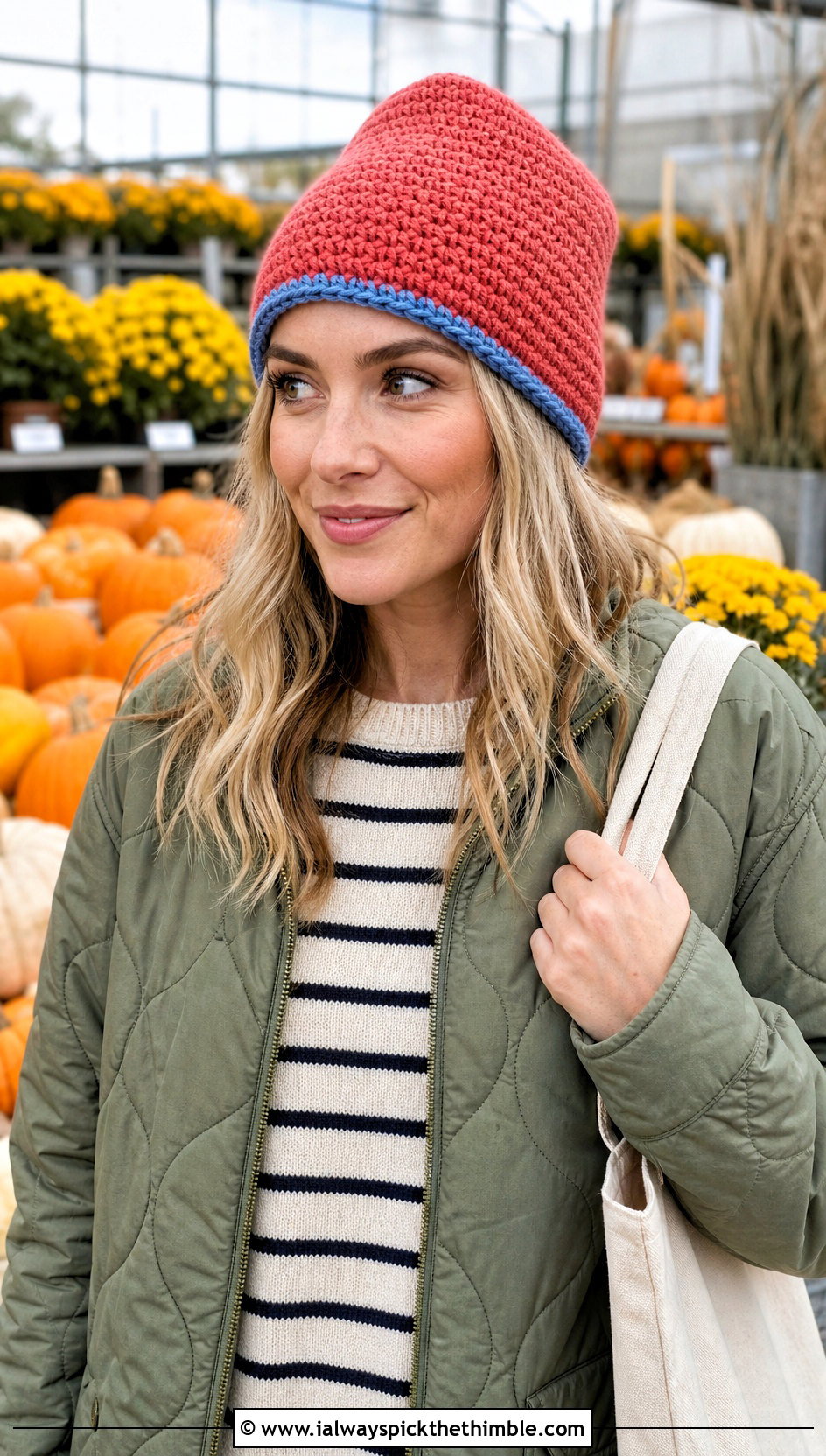 Reversible Single Crochet Beanie With Quilted Jacket And Chinos - 25 single crochet beanie outfit ideas