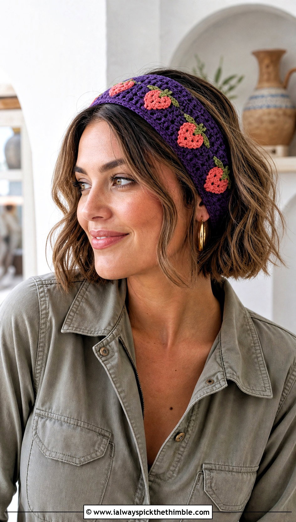 Reversible Strawberry Headband With Utility Jumpsuit - 25 Crochet Strawberry Headband outfit ideas