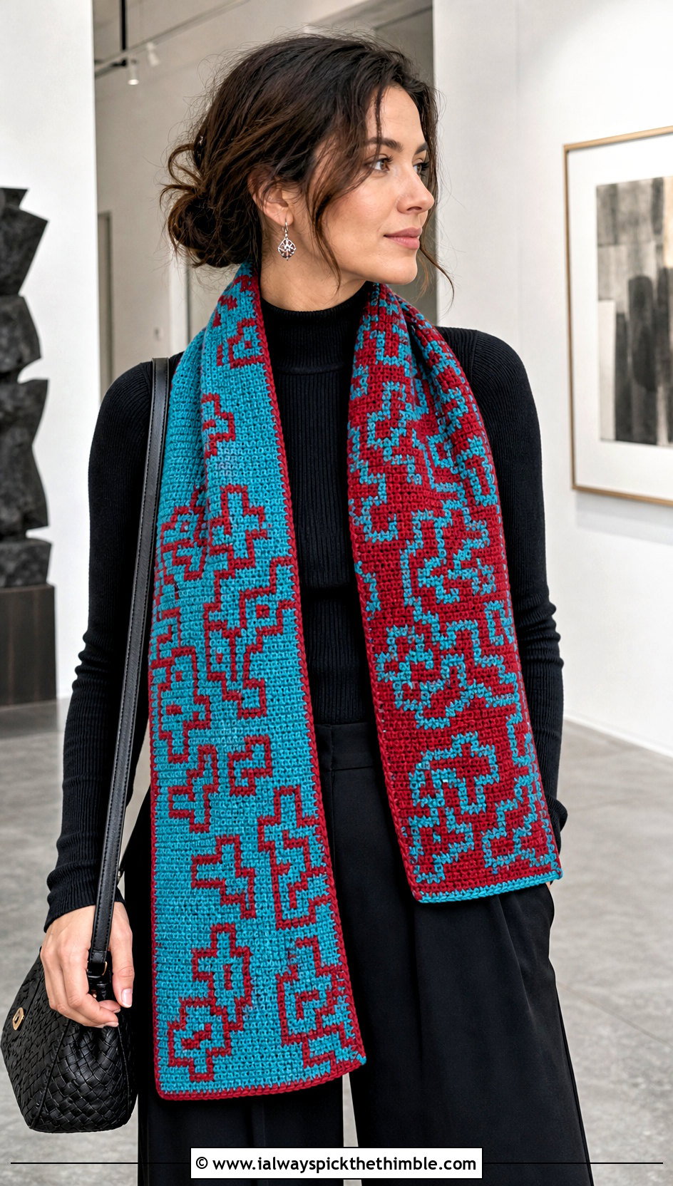 Reversible Tapestry Crochet Scarf With Monochrome Outfit - 25 tapestry crochet scarf outfit ideas