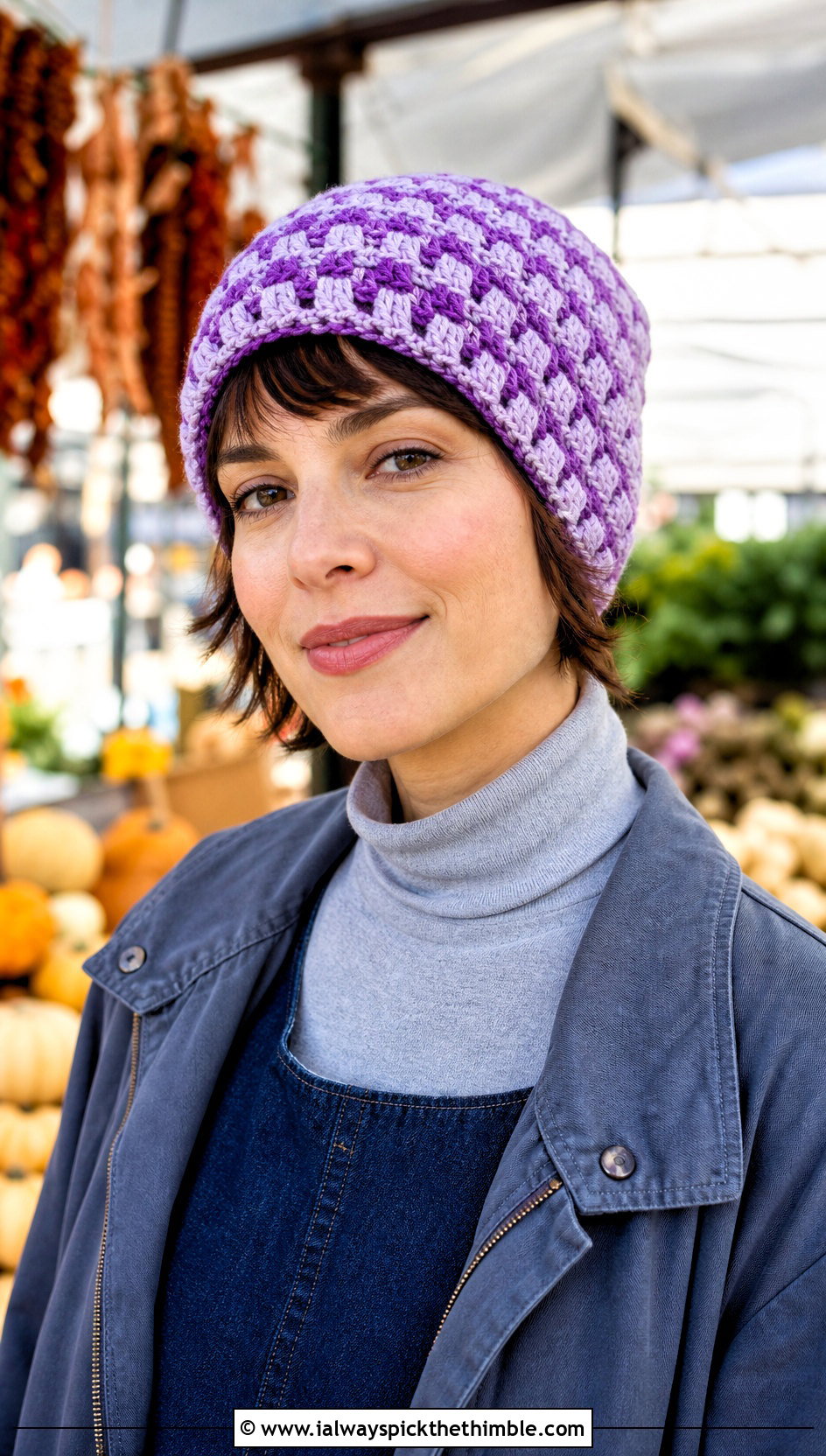 Reversible Waffle Stitch Crochet Beanie With Denim Midi Dress - 15 Reversible Crochet Beanie outfit ideas