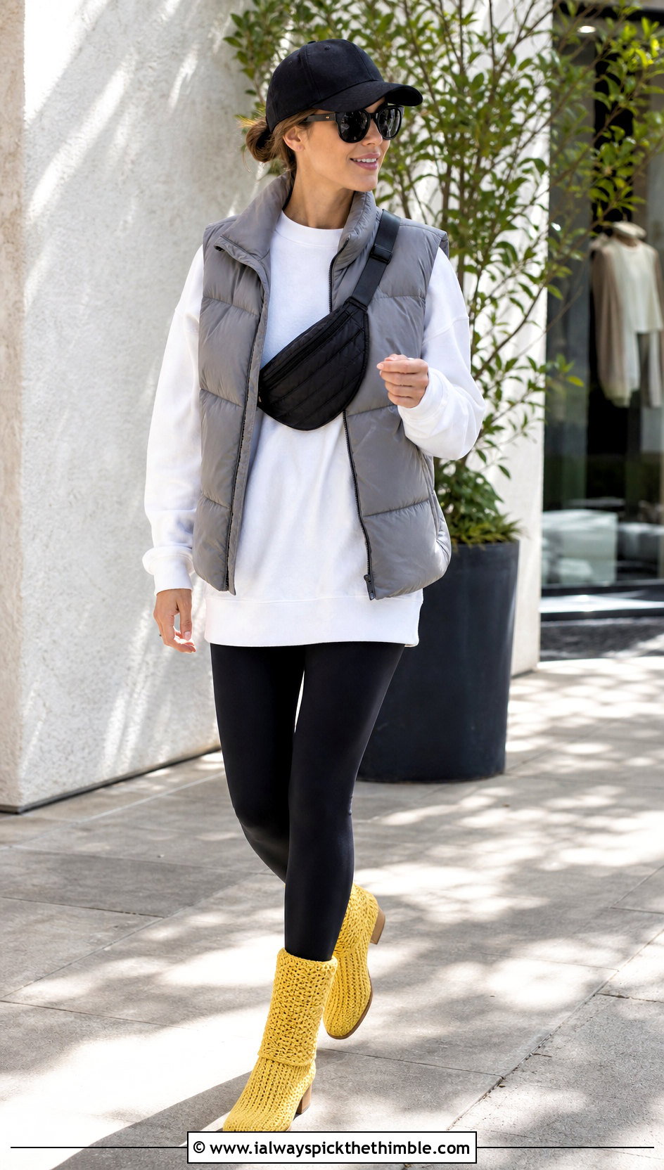 Ribbed Ankle Crochet Boots With Leggings And Puffer Vest - 15 ugg style crochet boots outfit ideas