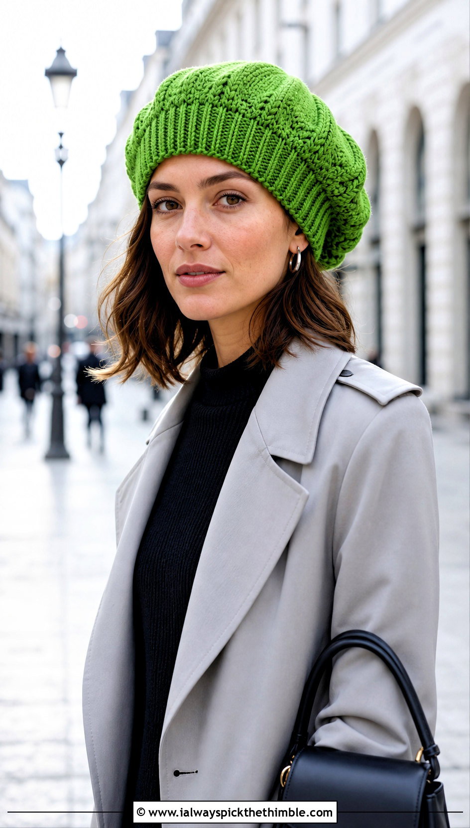 Ribbed Band Crochet Beret With Trench Coat - 20 crochet berets outfit ideas