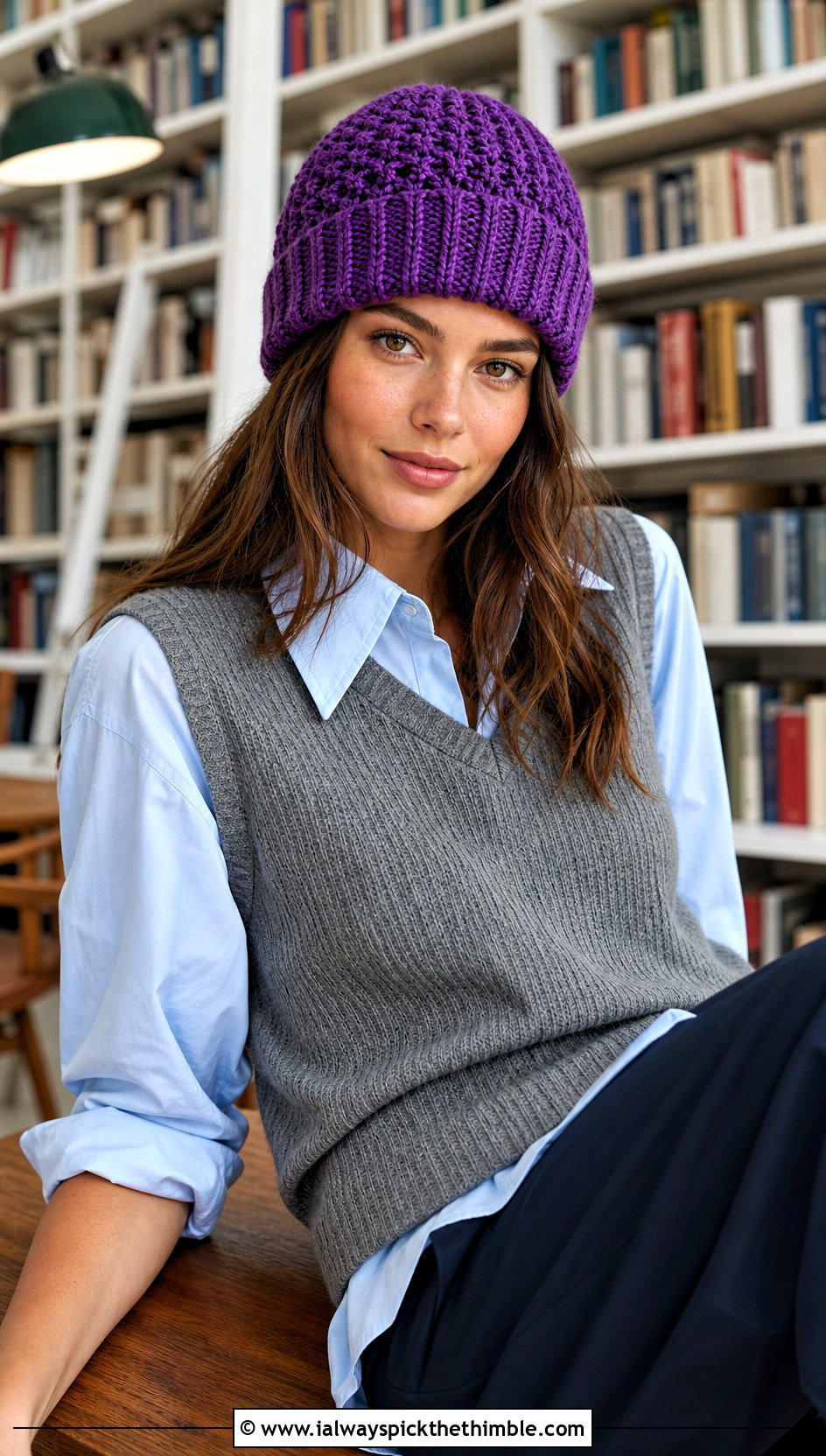 Ribbed Brim Alpine Stitch Hat With Sweater Vest And Button Down - 15 Alpine Stitch Crochet Hat outfit ideas