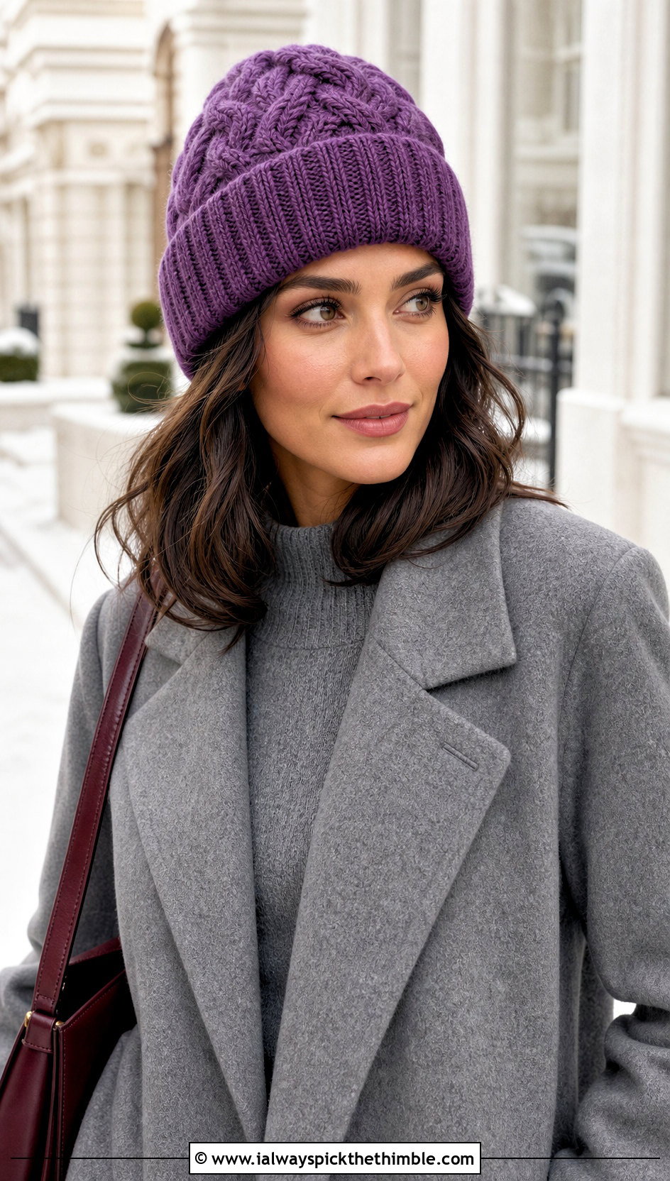 Ribbed Brim Cable Crochet Hat With Long Wool Coat - 20 Cable Crochet Hat outfit ideas