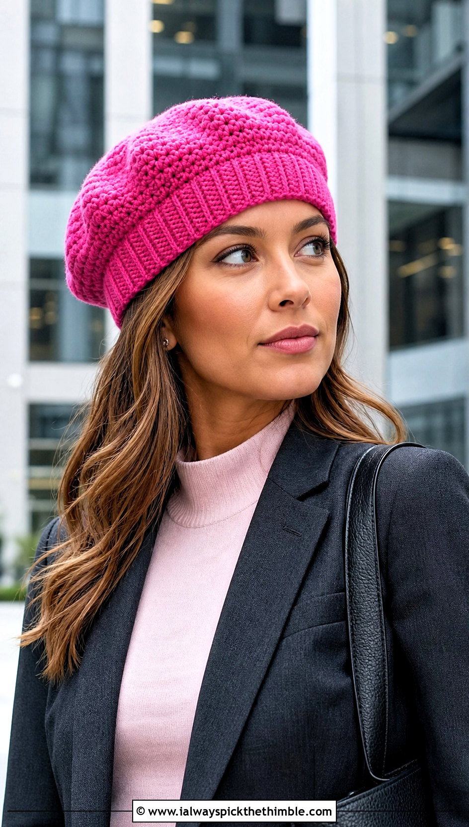 Ribbed Brim Crochet Beret With Blazer And Trousers - 15 Womens Crochet Beret outfit ideas