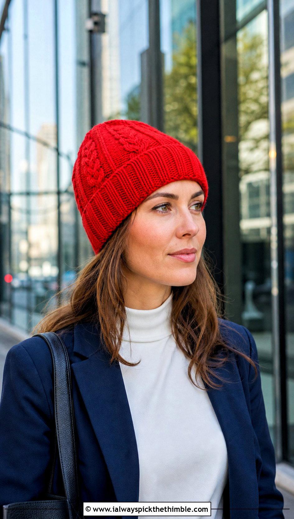 Ribbed Brim Crochet Cable Beanie With Pantsuit - 25 crochet cable hat outfit ideas