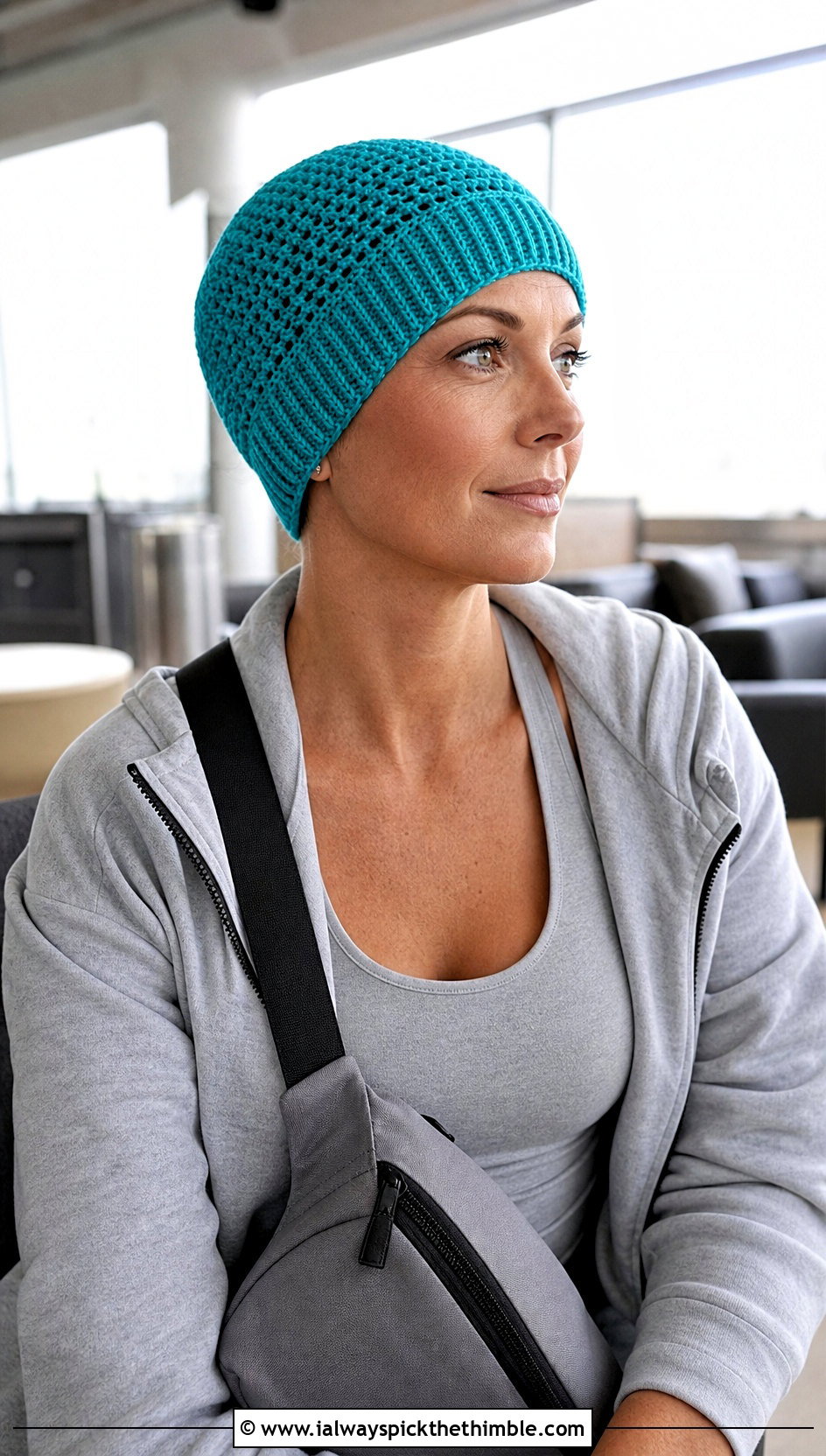Ribbed Brim Crochet Chemo Cap With Jogger Set - 20 Crochet Summer Chemo Caps outfit ideas