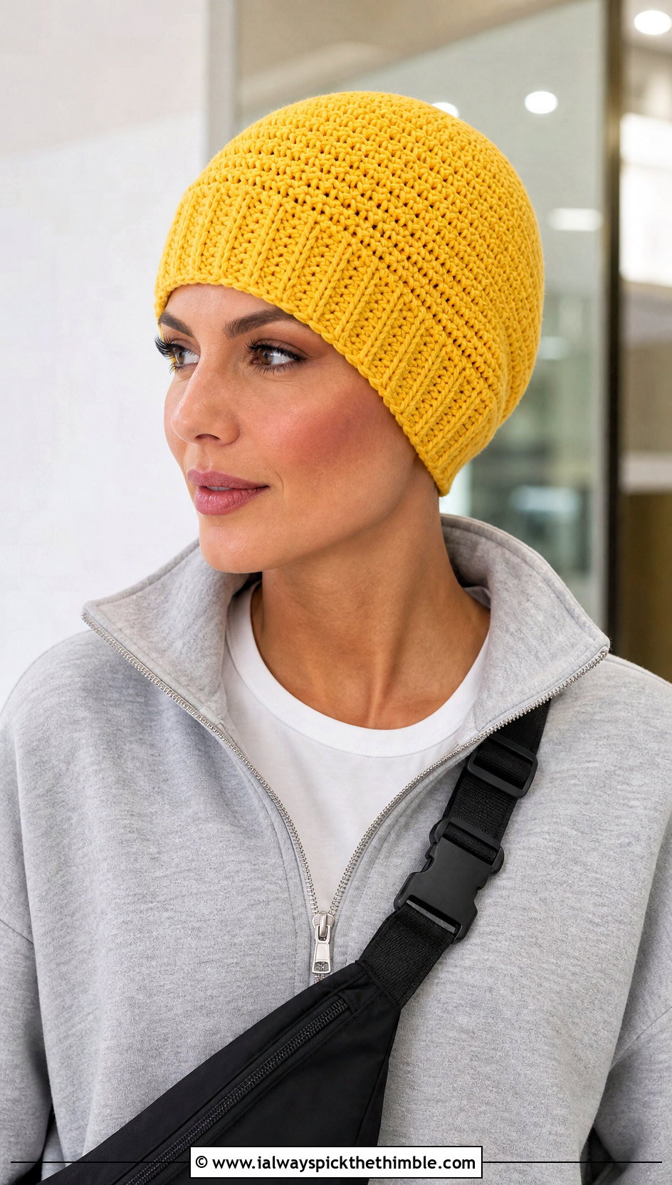 Ribbed Brim Crochet Chemo Cap With Jogger Set - 20 crochet chemo hat outfit ideas