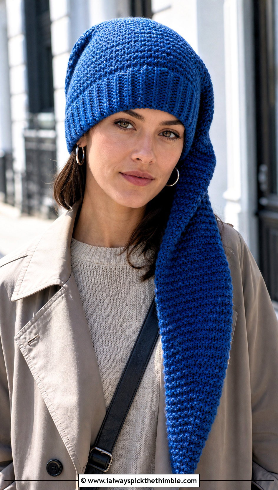 Ribbed Brim Crochet Long Stocking Cap With Trench Coat - 20 Crochet Long Stocking Cap outfit ideas