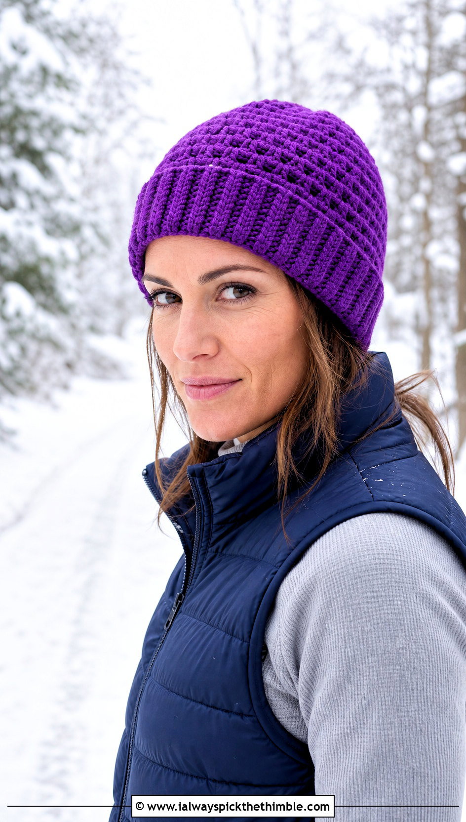 Ribbed Brim Crochet Skull Beanie With Puffer Vest - 20 crochet skull beanie outfit ideas
