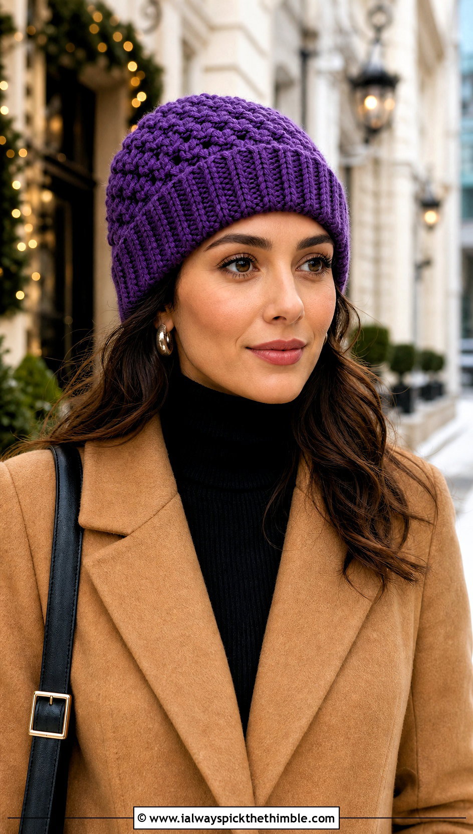 Ribbed Brim Granny Stitch Hat With Tailored Coat - 20 Granny Crochet Hat outfit ideas