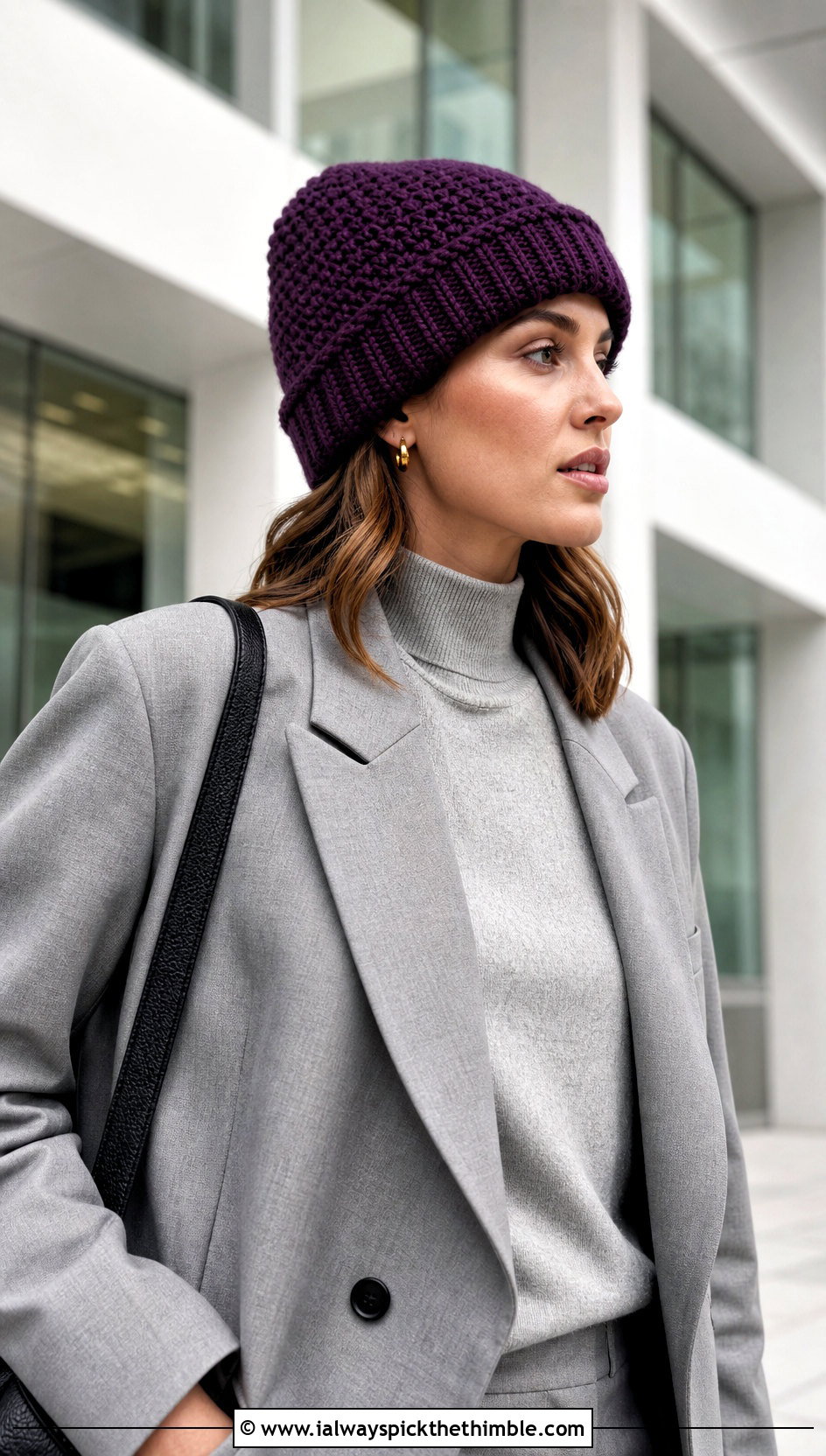 Ribbed Brim Mountain Ridge Crochet Beanie With Relaxed Suit - 15 Mountain Ridge Crochet Beanie outfit ideas