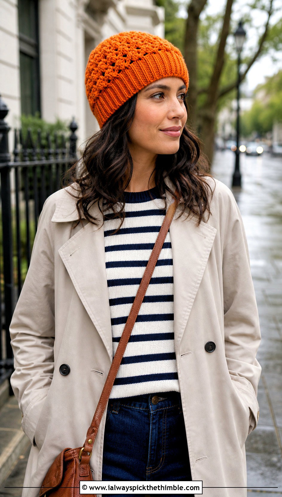 Ribbed Brim Shell Stitch Beanie With Trench Coat - 15 Crochet Shell Stitch Beanie outfit ideas