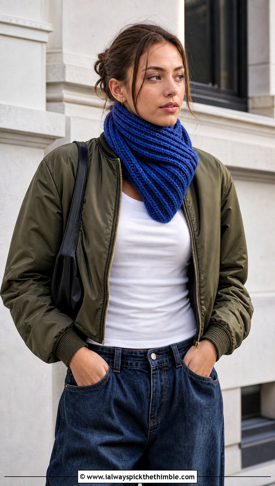 Ribbed Brioche Crochet Scarf With Bomber Jacket - 20 Brioche Crochet Scarf outfit ideas