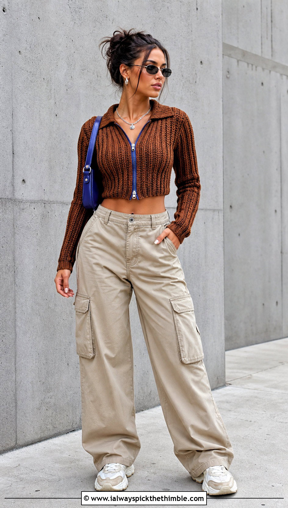 Ribbed Brown Crochet Cardigan With Cargo Pants - 25 Brown Crochet Cardigan outfit ideas