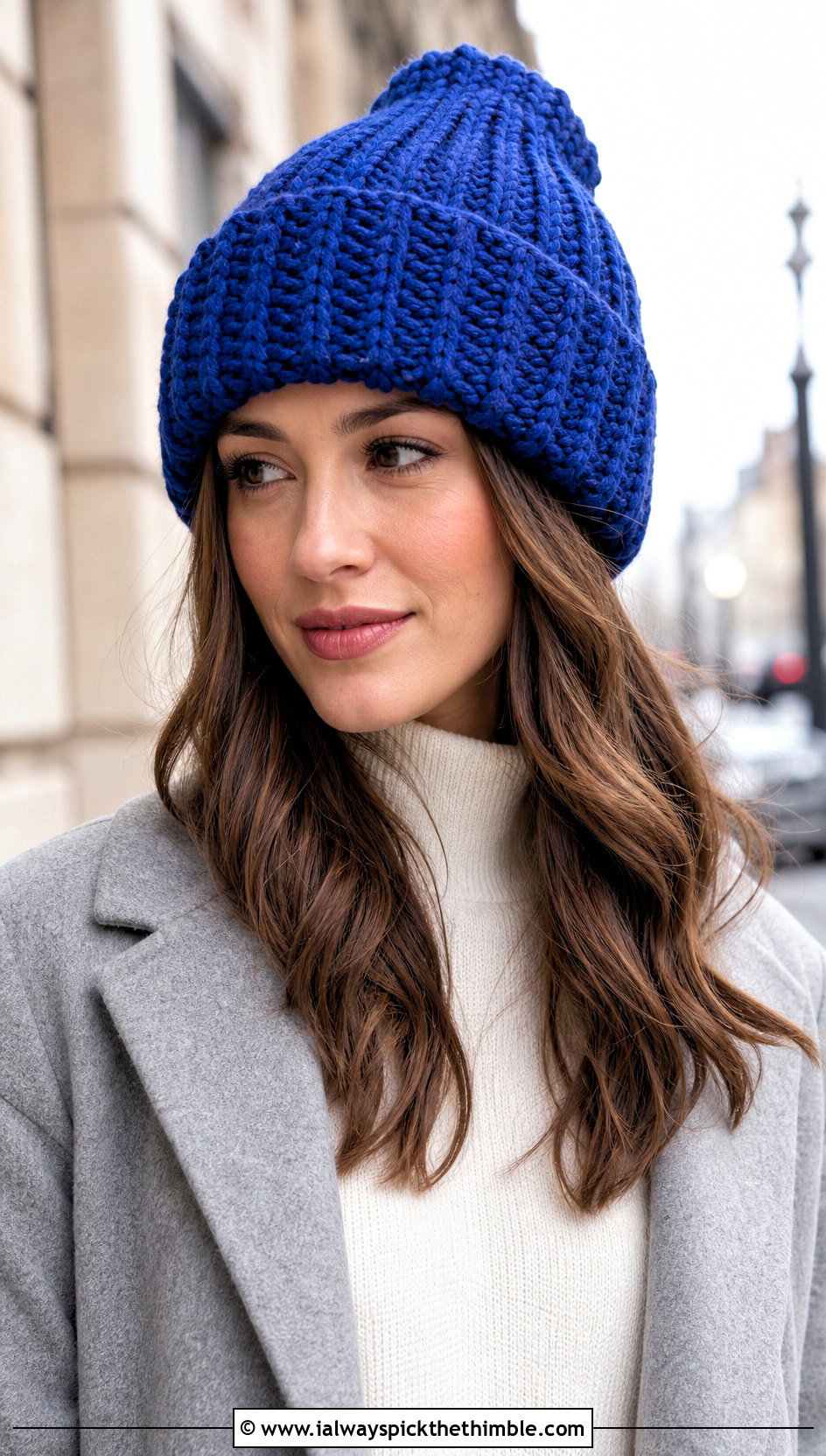 Ribbed Bulky Crochet Beanie With Wool Coat - 15 Easy Bulky Crochet Hat outfit ideas