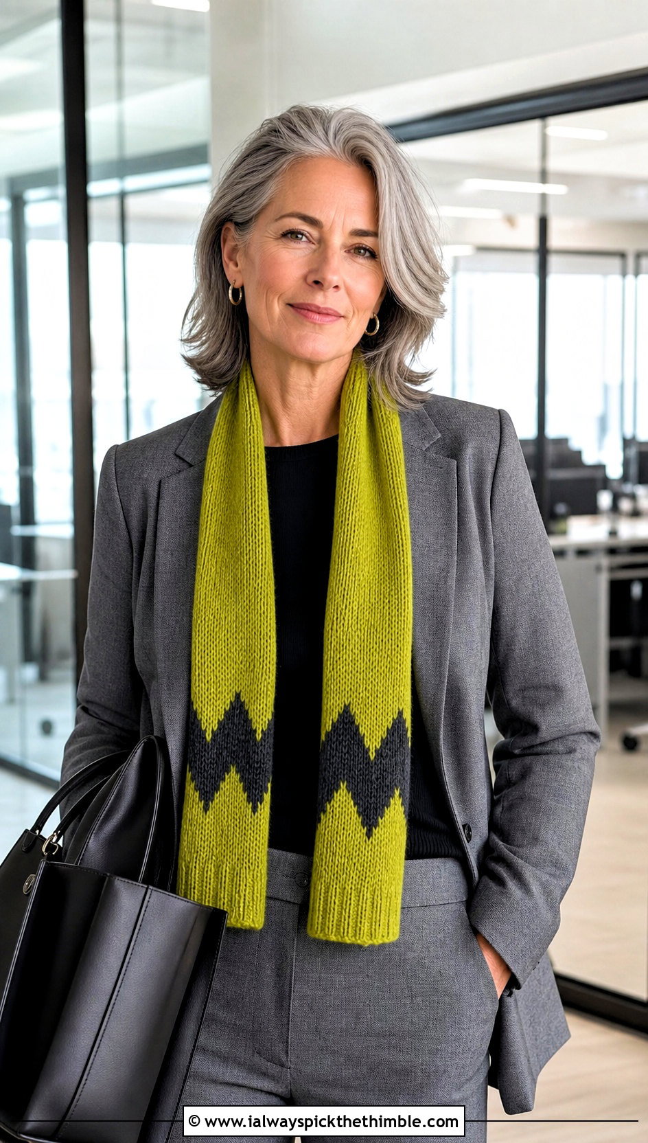 Ribbed Charlie Brown Scarf With Blazer And Trousers - 15 Crochet Charlie Brown Scarf outfit ideas
