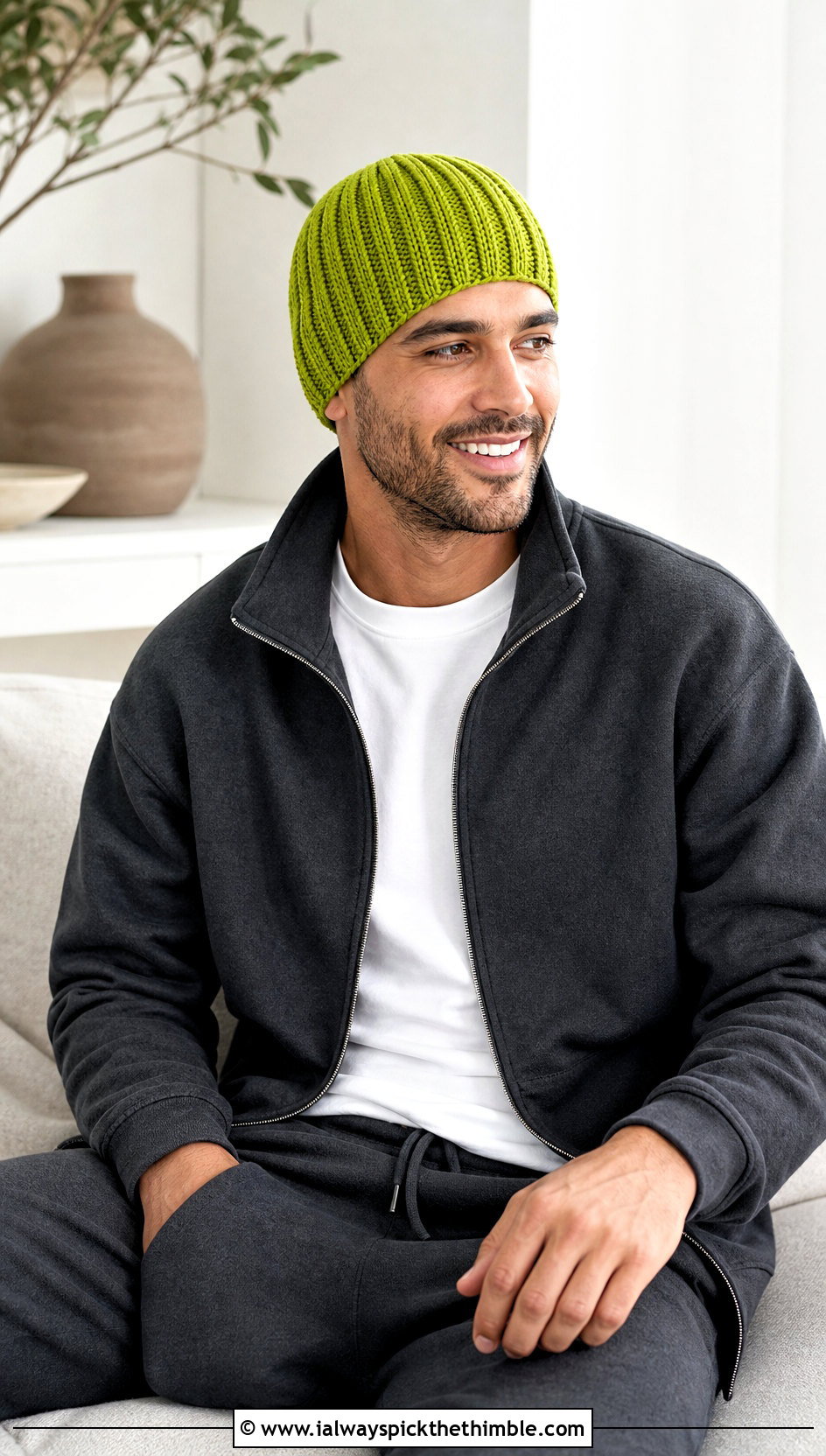 Ribbed Chemo Cap With Monochrome Lounge Set - 20 Crochet Chemo Caps For Men outfit ideas
