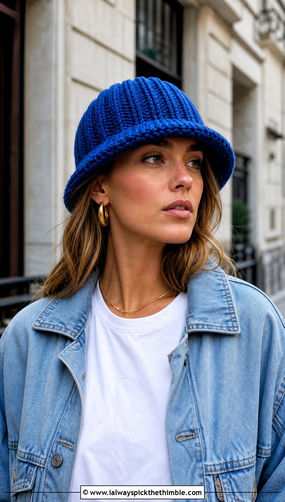 Ribbed Chunky Crochet Bucket Hat With Denim Jacket - 20 Chunky Crochet Bucket Hat outfit ideas