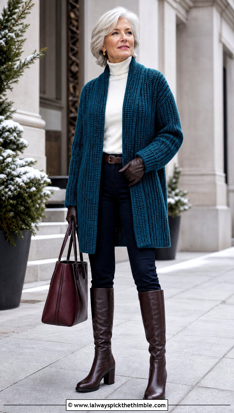 Ribbed Coatigan Crocheted Cardigan With Turtleneck And Jeans - 15 Easy Crocheted Cardigan outfit ideas