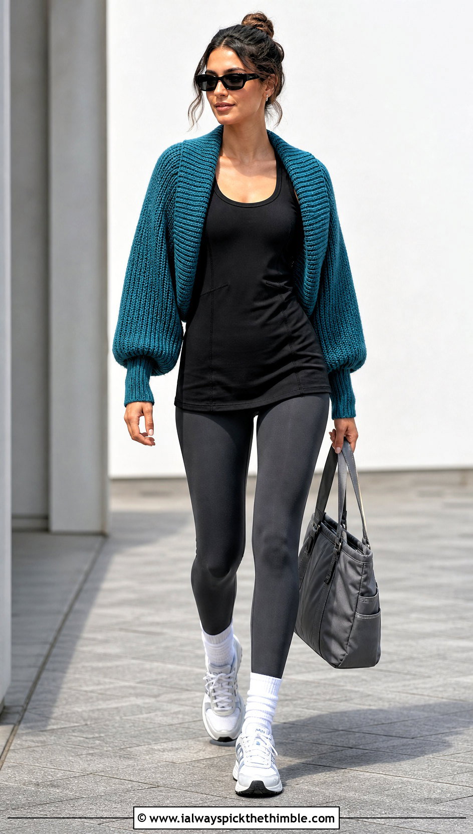 Ribbed Cocoon Shrug With Leggings - 25 crochet shrug outfit ideas
