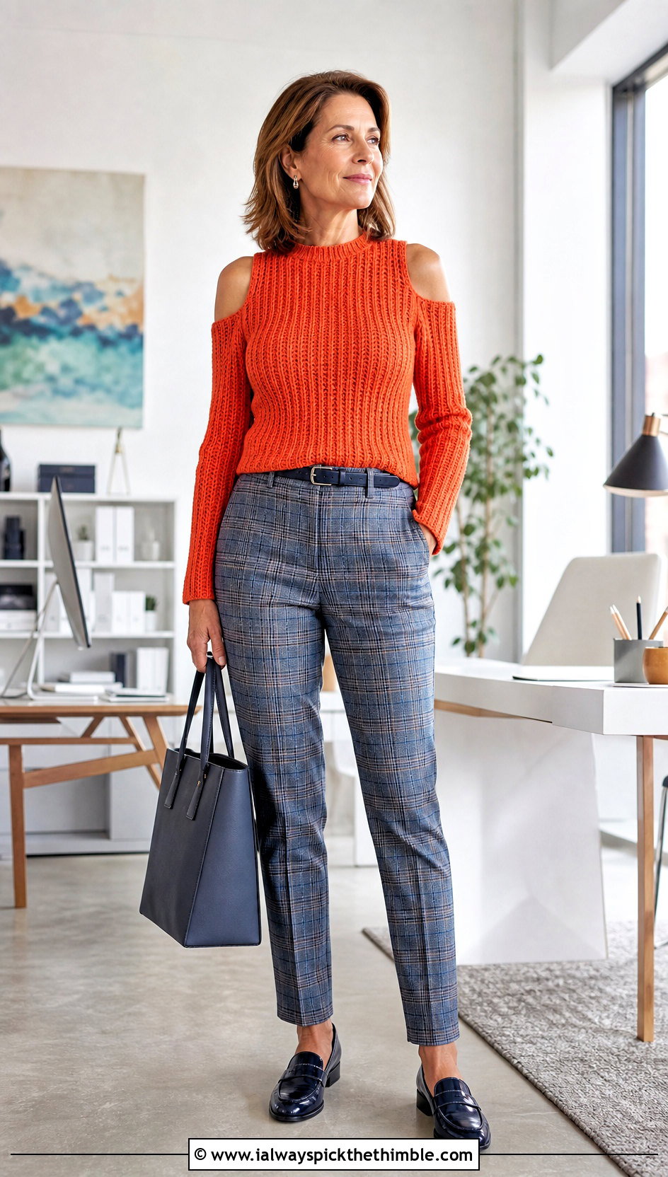 Ribbed Cold Shoulder Crochet Top With Plaid Trousers - 20 Cold Shoulder Crochet Top outfit ideas