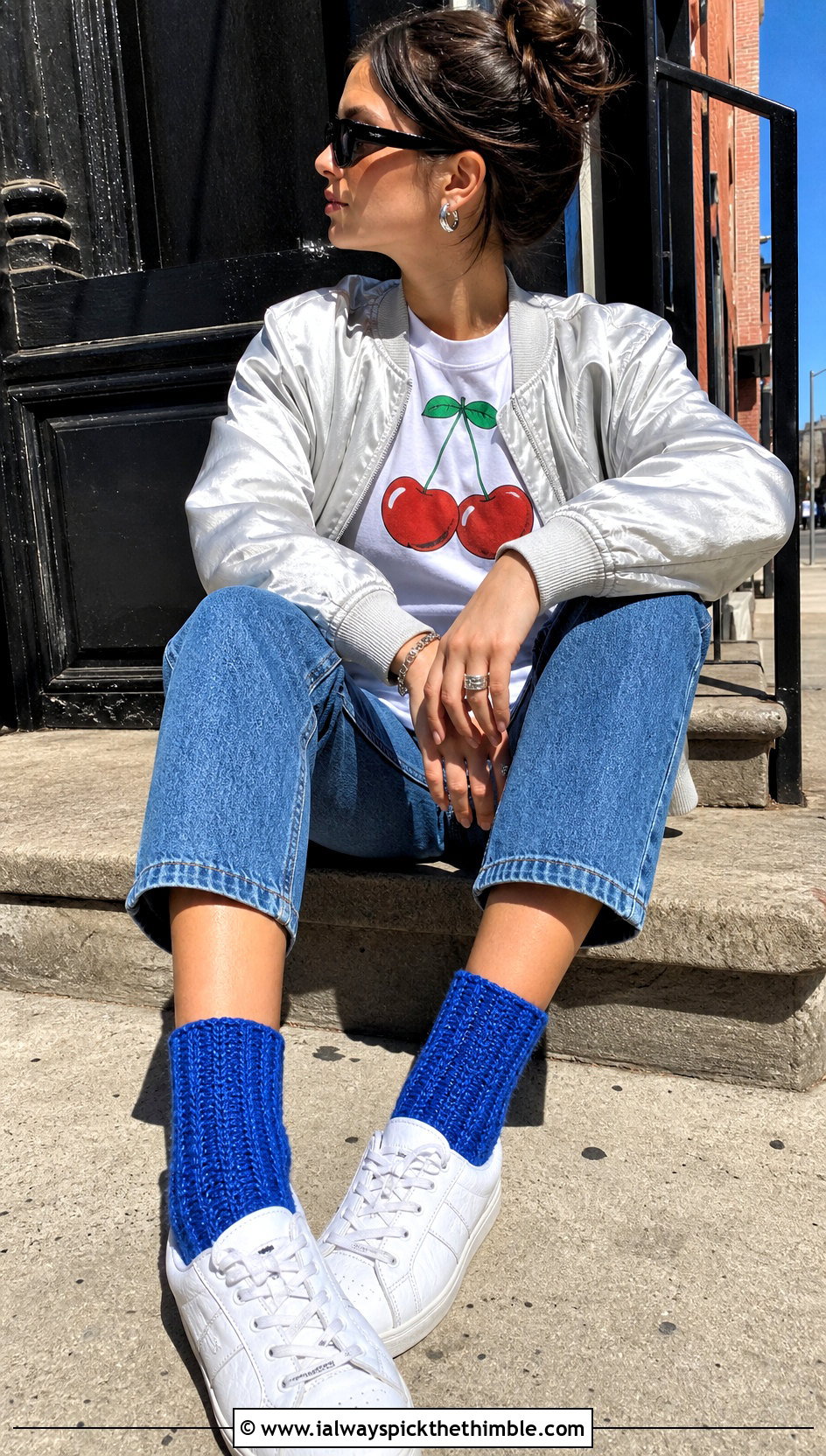 Ribbed Crew Crochet Socks With Straight Leg Jeans - 25 easy crochet socks outfit ideas