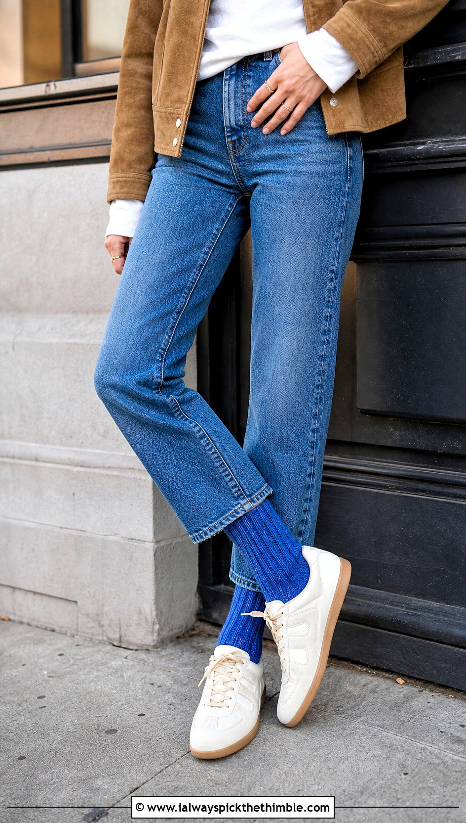 Ribbed Crew Crochet Wool Socks With Straight Leg Jeans - 20 Crochet Wool Socks outfit ideas