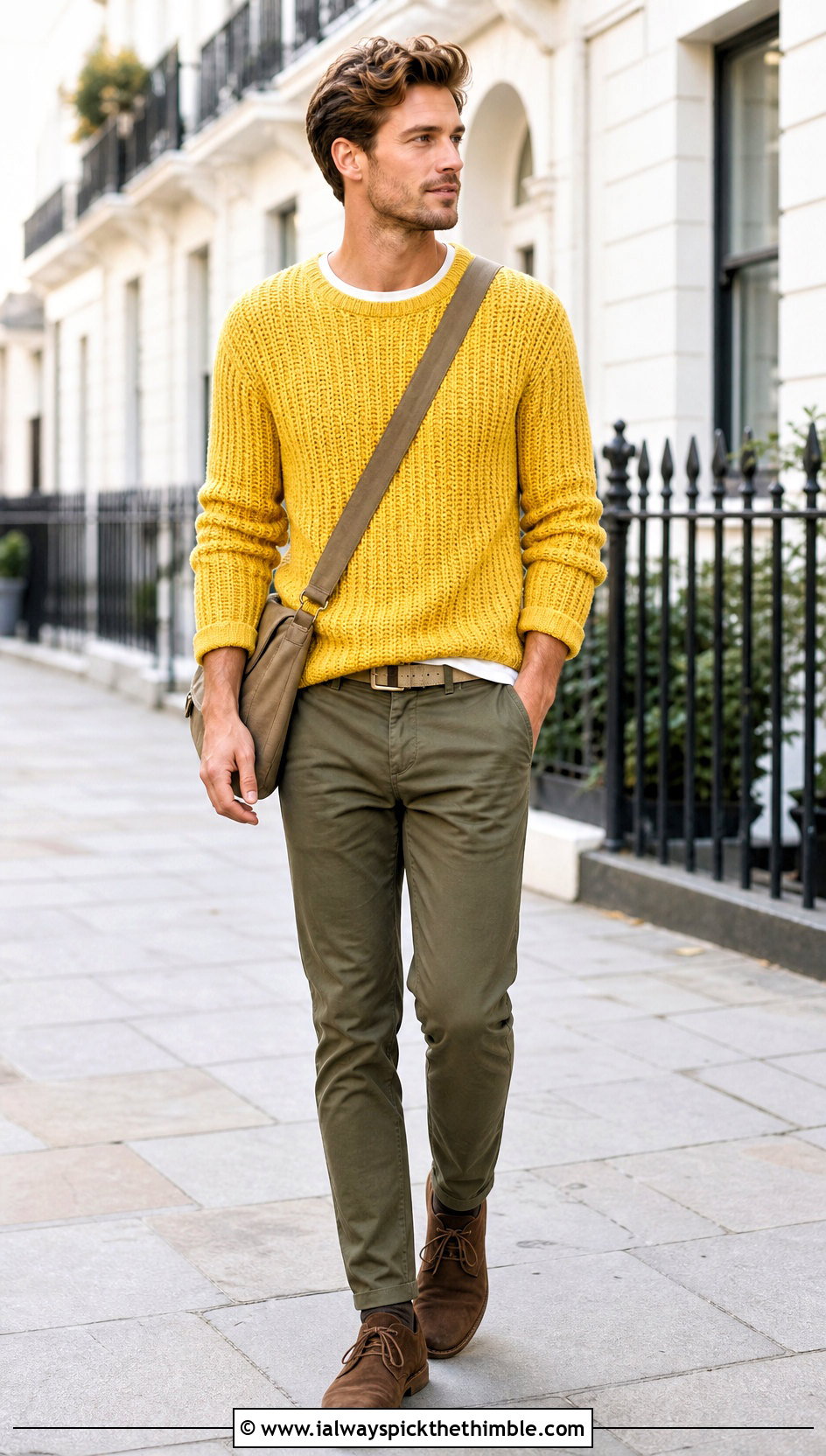 Ribbed Crewneck Crochet Jumper With Chinos - 25 men crochet jumper outfit ideas