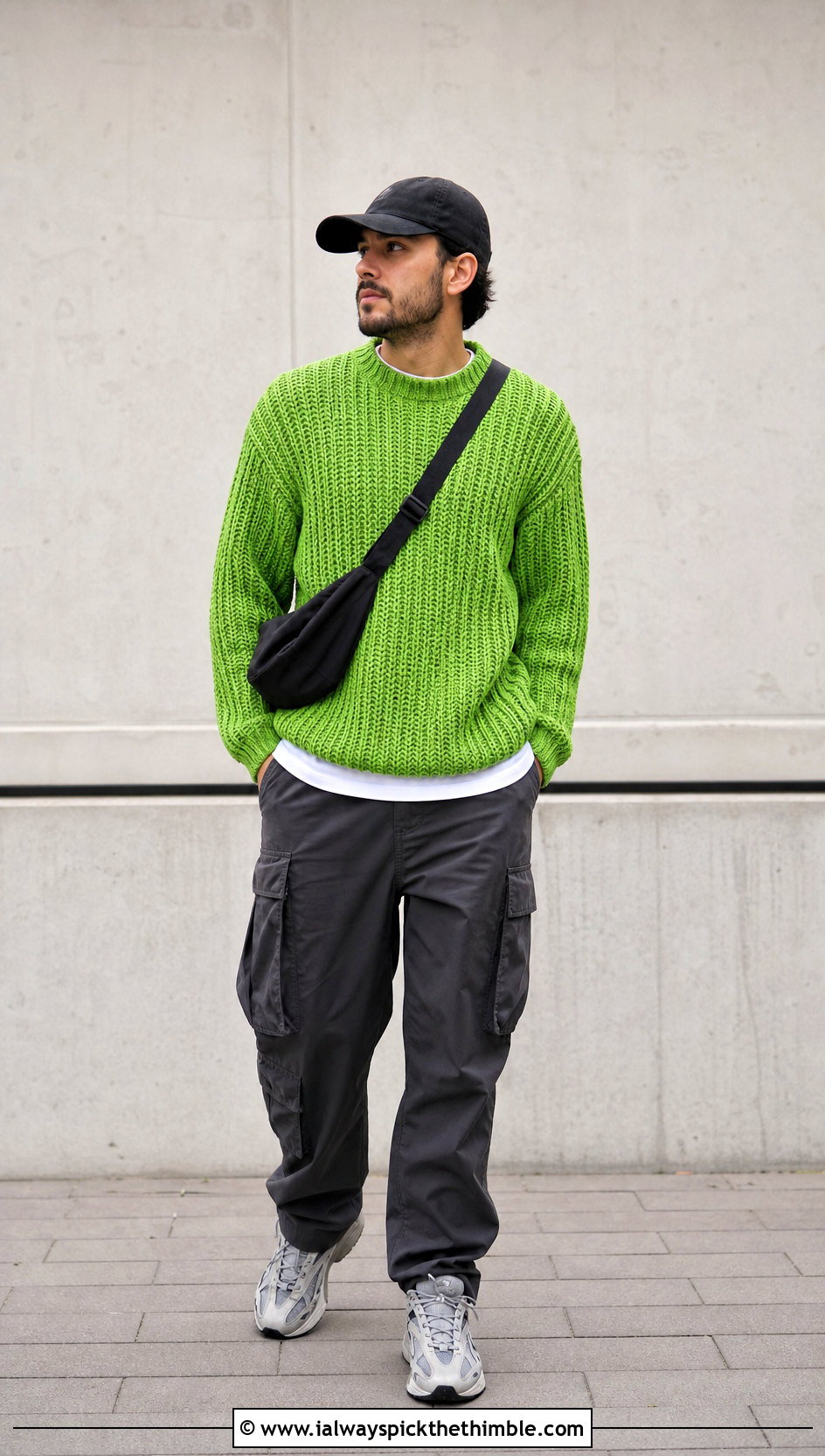 Ribbed Crewneck Crochet Sweater With Cargo Pants - 20 male crochet sweater outfit ideas
