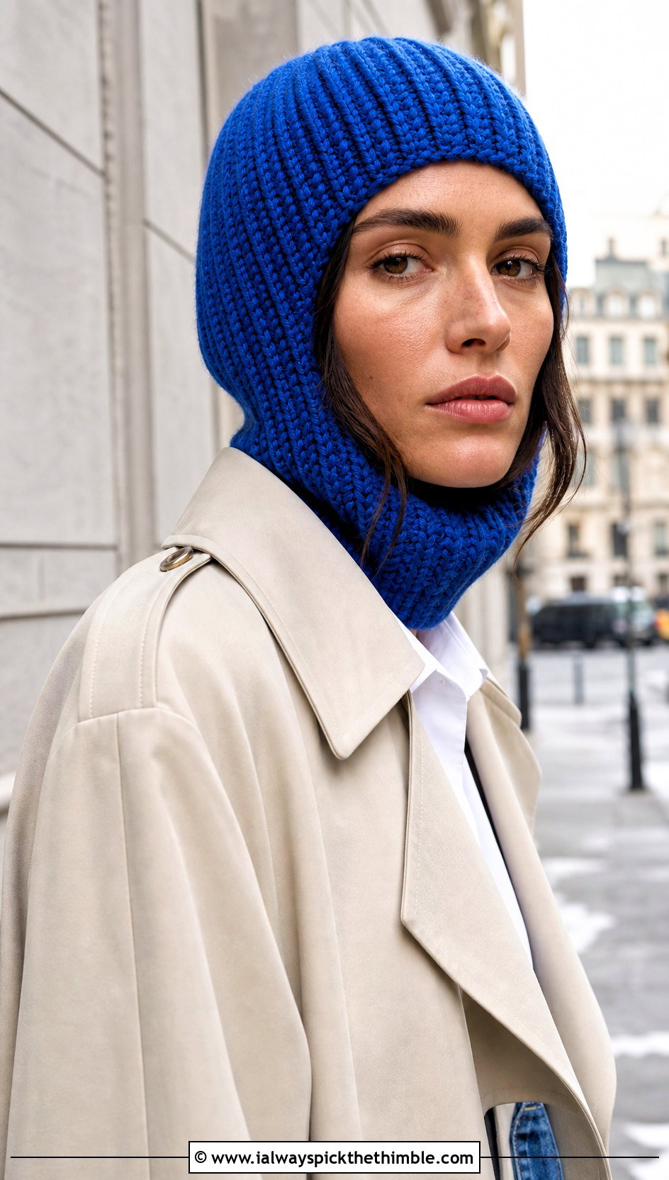 Ribbed Crochet Balaclava Beanie With Trench Coat - 20 crochet balaclava beanie outfit ideas