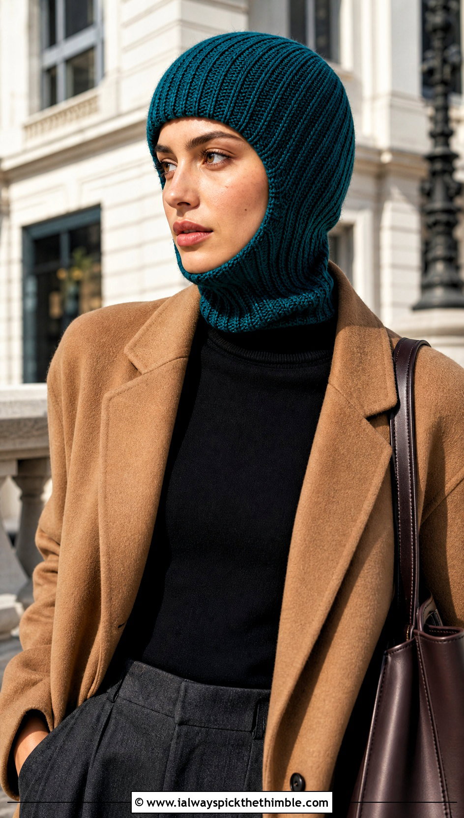 Ribbed Crochet Balaclava With Wool Coat - 20 easy crochet balaclava outfit ideas
