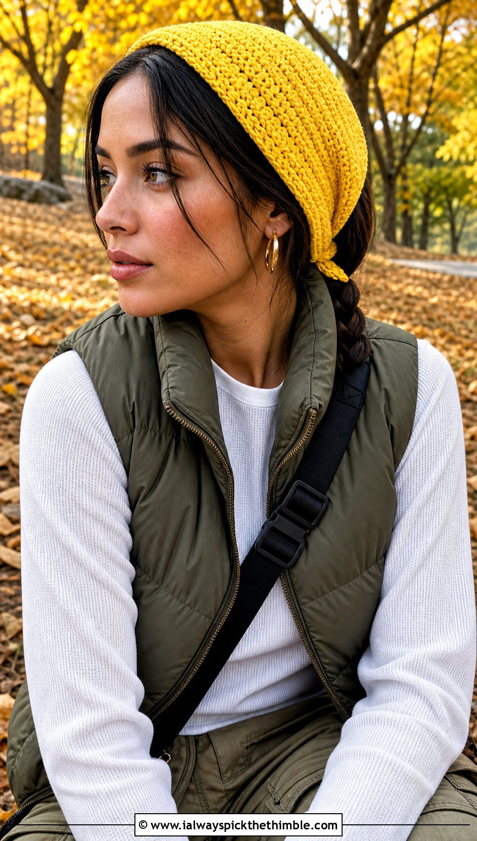 Ribbed Crochet Bandana Headband With Puffer Vest - 20 Crochet Bandana Headband outfit ideas