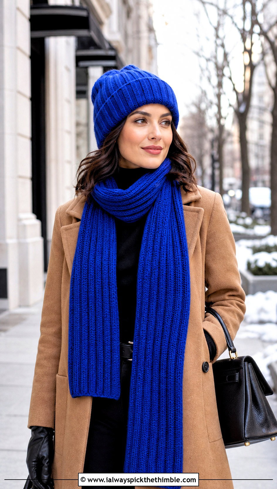 Ribbed Crochet Beanie And Scarf Set With Wool Coat - 20 crochet beanie and scarf set outfit ideas