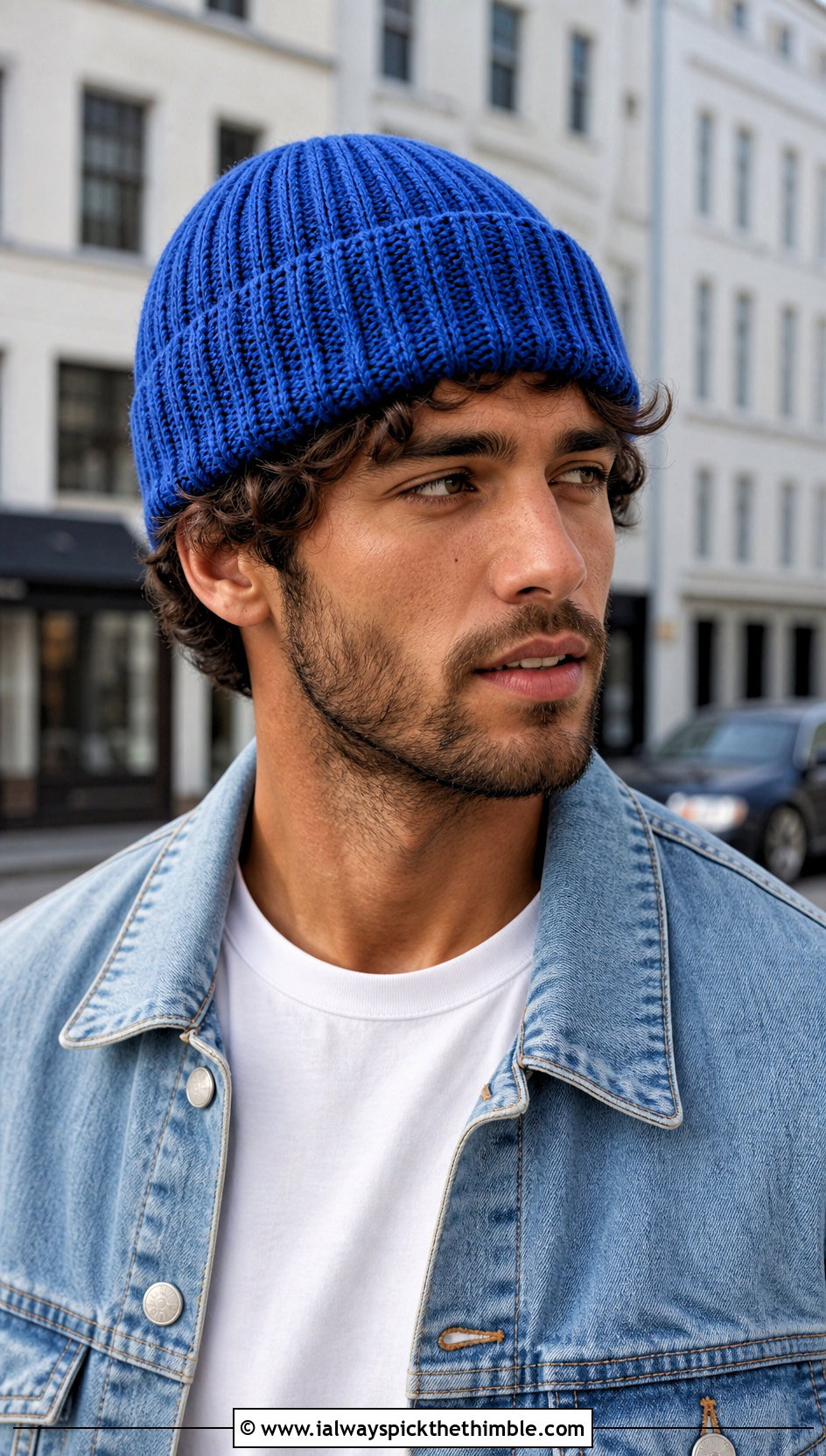 Ribbed Crochet Beanie With Denim Jacket - 15 Easy Crochet Mens Hat outfit ideas
